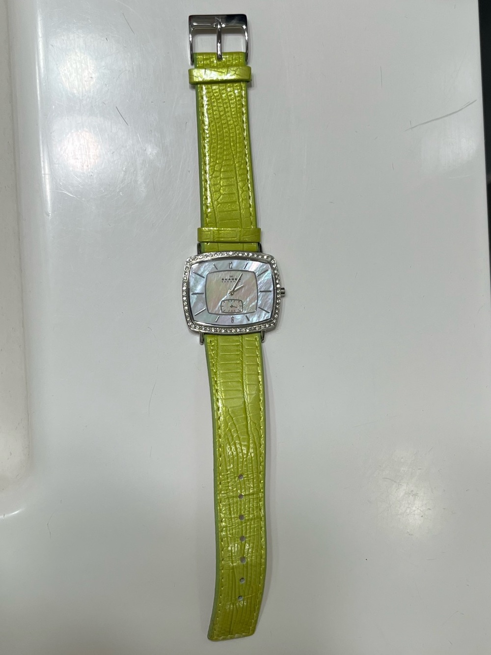 Lime Green Skagen Watch Denmark, Crystal Bezel- New Battery/Water Resistant